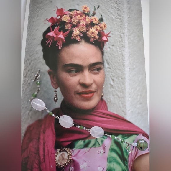 Sterling Silver Rose Pink Green Quartz Bracelet - Picture 1 of 8